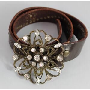 Black & Brown London vintage 90s leather bling rodeo studded floral belt Small